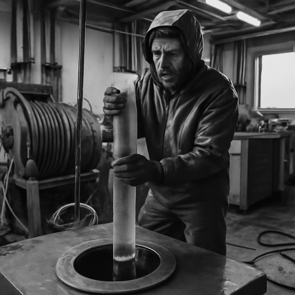 News photograph: Pelagia Brings Up First Core From Lake Vostok Borehole