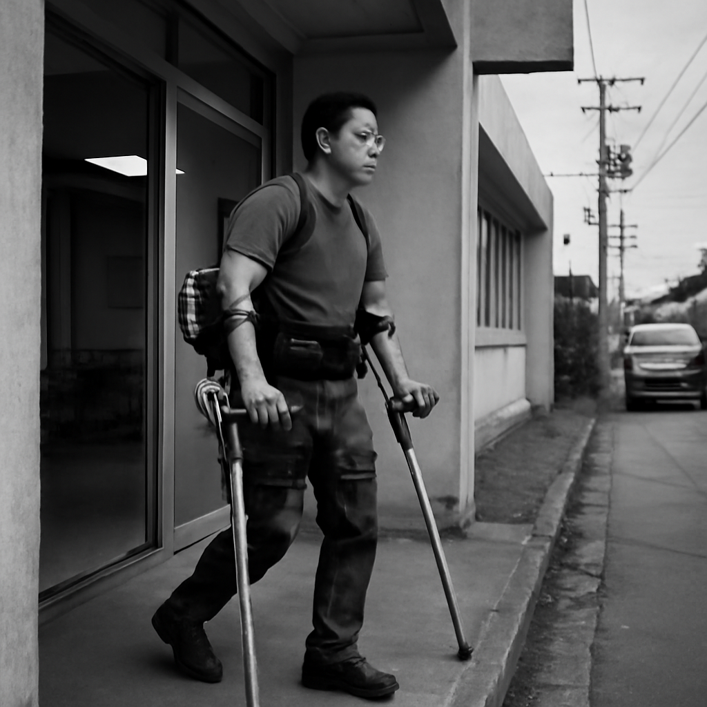 News photograph: Osaka Patient Walks Out After Experimental Spinal Repair