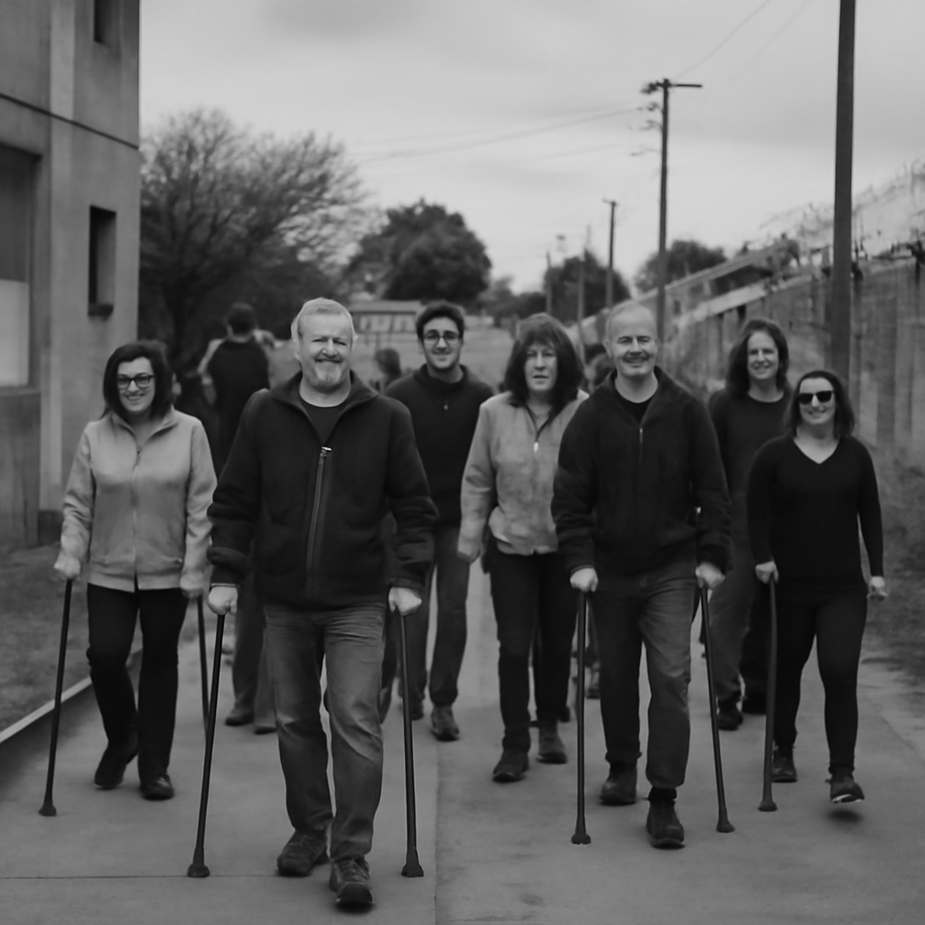 News photograph: Nine Cape Town Patients Walk Outdoors After Spinal-Bridge Treatment