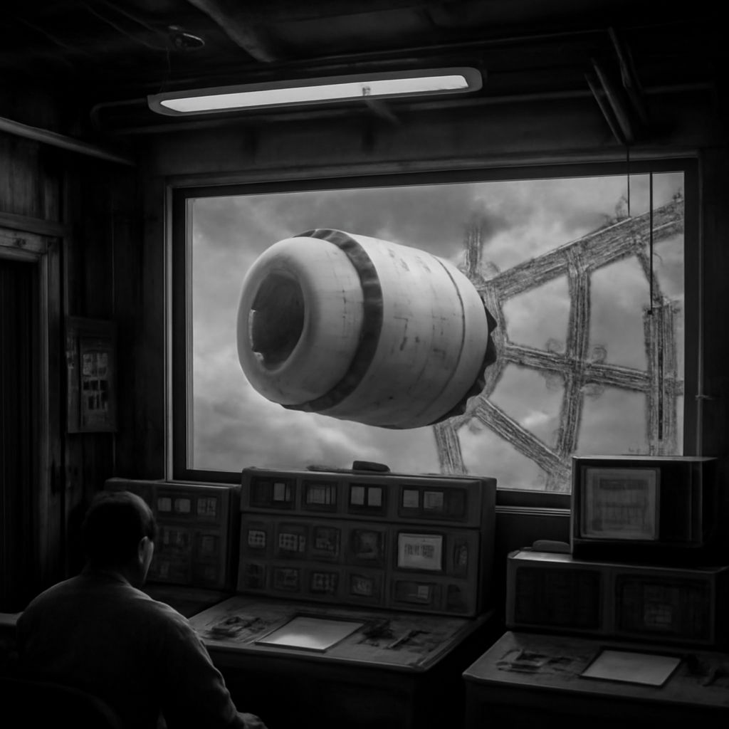 News photograph: Pacific Orbital Yard Turns Its First Habitat Shell Under Power