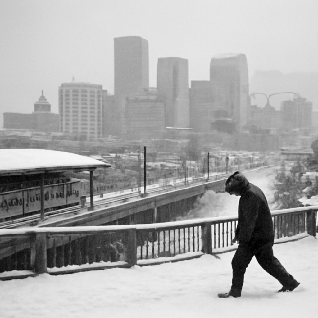 News photograph: The Snow Made Hollis Stop